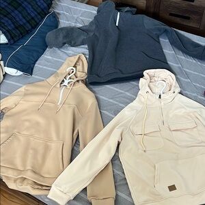 Men's Beige and Cream Hoodies
